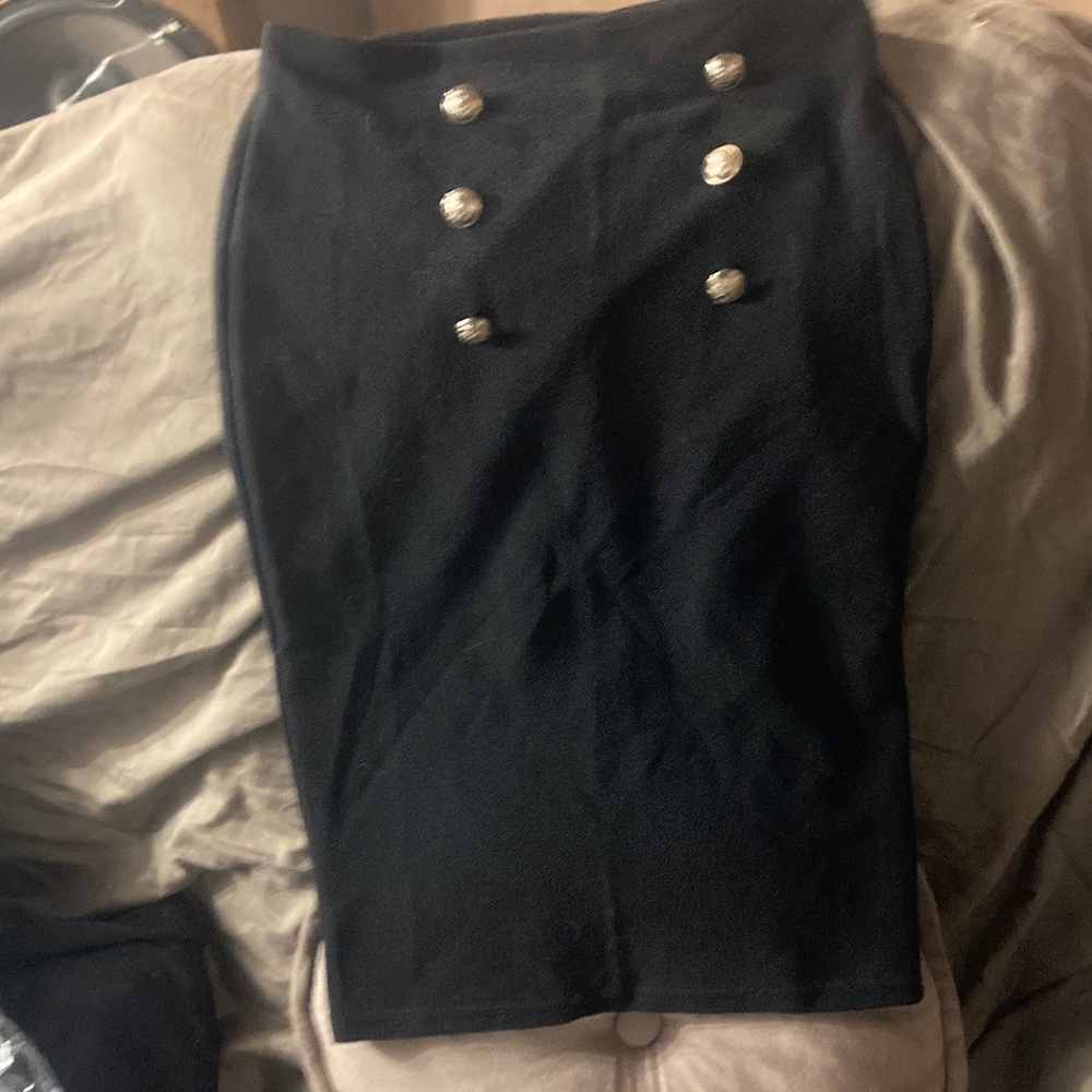 Elegant Black Skirt with Button Accents